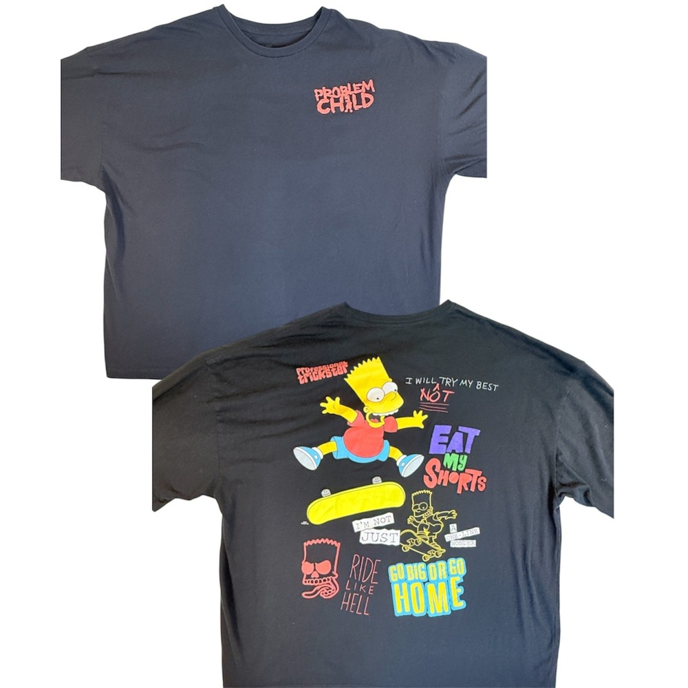The Simpsons T-Shirt Men XL Black Problem Child Bart Eat My Shorts Graphic